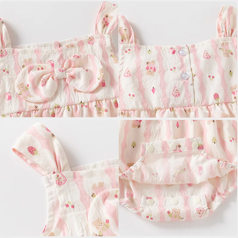 ZOETOPKID 0-24M Baby Girls Clothes Sleeveless Camisole One-piece Rompers Cute Bear Infant Girls Jumpsuits Toddler Bodysuits
