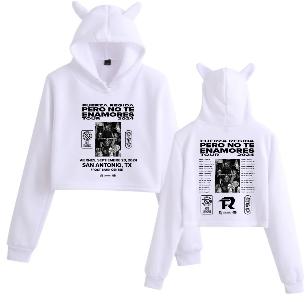 Fuerza regida pero no te enamores tour 2024 katzen ohren langarm regelmäßige musikfans geschenk druck mädchen mode hoodie