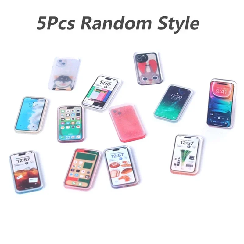 5Pcs 1:12 Dollhouse Miniature Mobile Phone Fashionable and compact Simulation Smartphone Model Kids Pretend Play Accessories