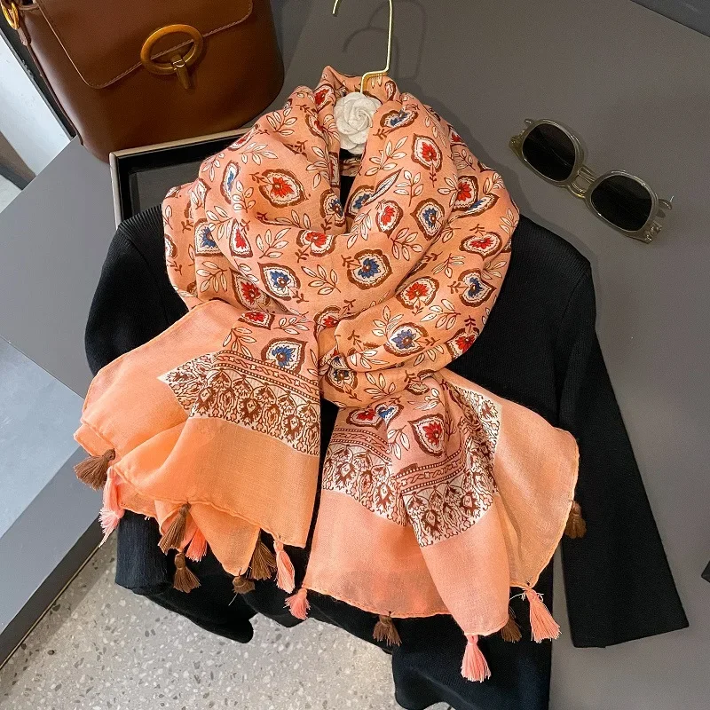 

Fashion Aztec Ethnic Eyes Floral Tassel Viscose Shawl Scarf Lady High Quality Wrap Pashmina Stole Bufandas Muslim Hijab 180*90Cm