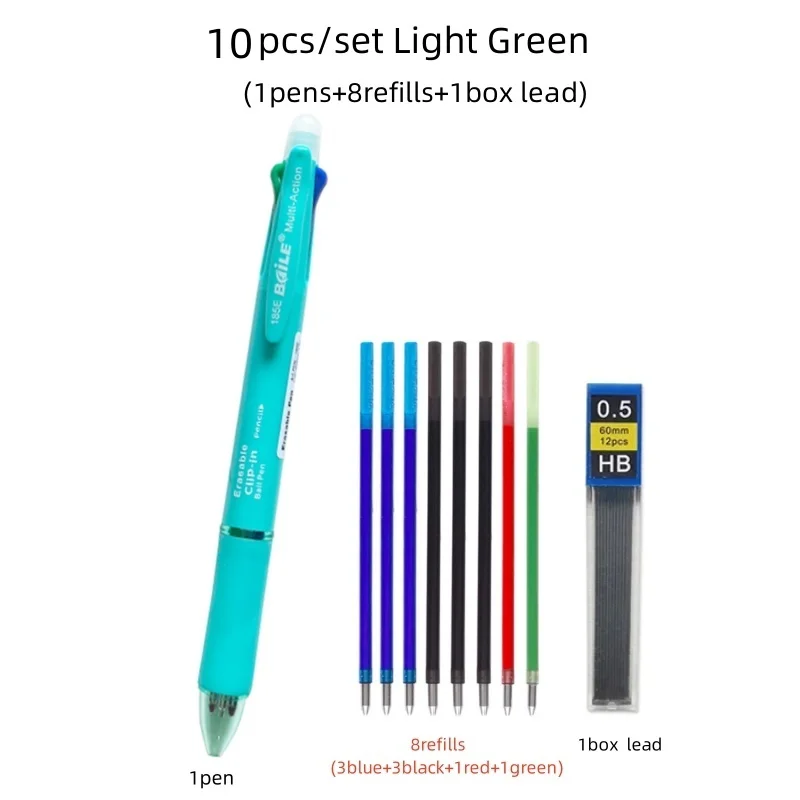 5-in-1 veelkleurige uitwisbare gelpen met 4 kleuren Vervangbare penvulling 1 automatisch potlood Briefpapier Schoolschrijfbenodigdheden