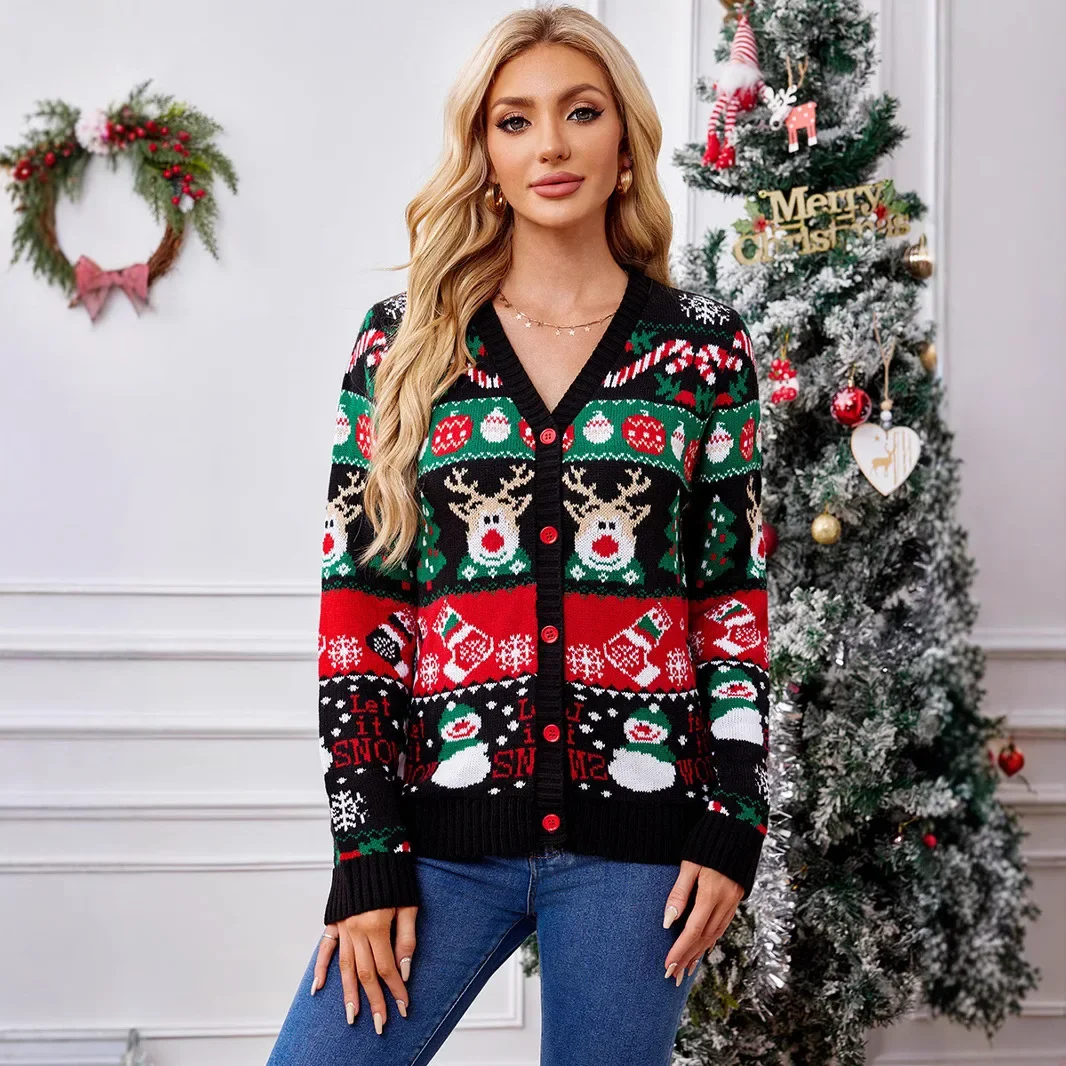 

Winter New Arrival Loose Knitted Open Cardigan Sweater Outerwear Long Sleeve Christmas Theme Casual Style Women's Autumn