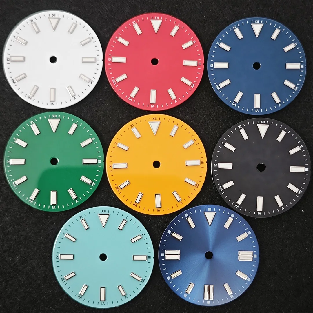 28,5 mm wijzerplaat geëmailleerde wijzerplaat groene lichtgevende horlogeaccessoires voor NH35/ ETA2836/Japan 8215/Mingzhu 2813 beweging