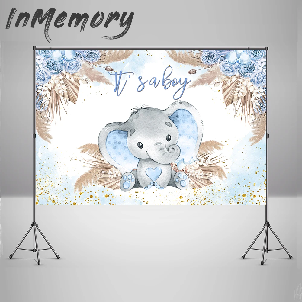 

It's a Boy Photobooth Backdrop Floral Boho Birthday Party Decor Photo Studio Elephant Baby Shower Photography Background