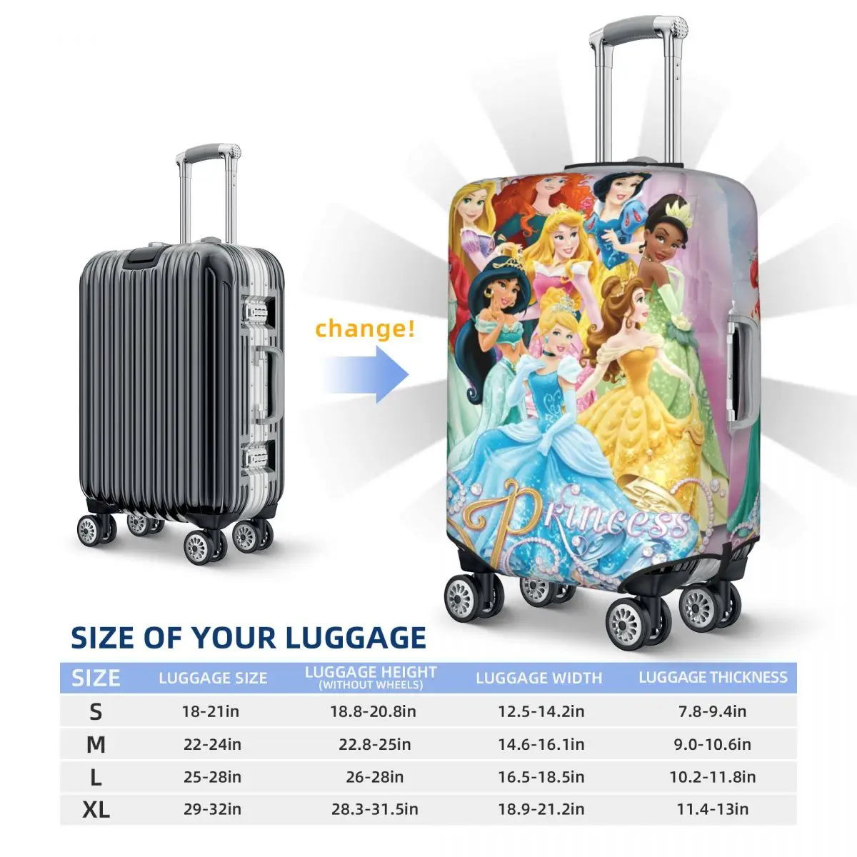 مخصص الأميرة السفر الأمتعة غطاء مرونة رائعتين الكلاسيكية أنيمي الكرتون غطاء حقيبة حامي صالح 18-32 بوصة #6