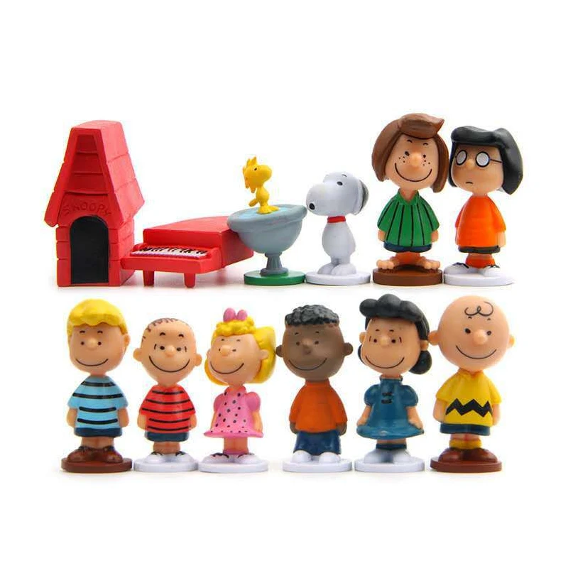 Mini Figuras de Personagens de Desenhos Animados Japoneses: Snoopy, Charlie, Sally, Woodstock - Brinquedos em Miniatura para Coleção, Decoração de Bolos e Presentes de Aniversário