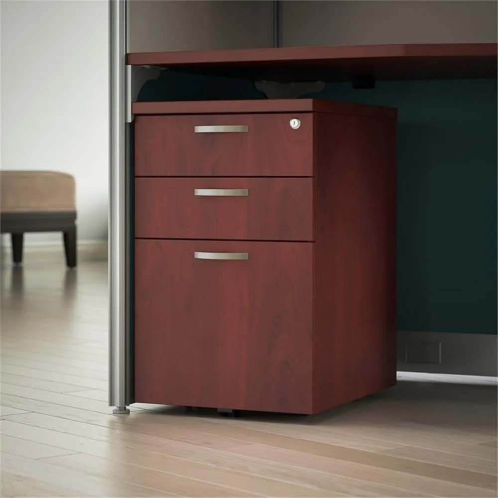 Bush Business Furniture Office in an Hour 3 Drawer Rolling File Cabinet in Hansen Cherry | Mobile Under Desk Drawers for Letter,