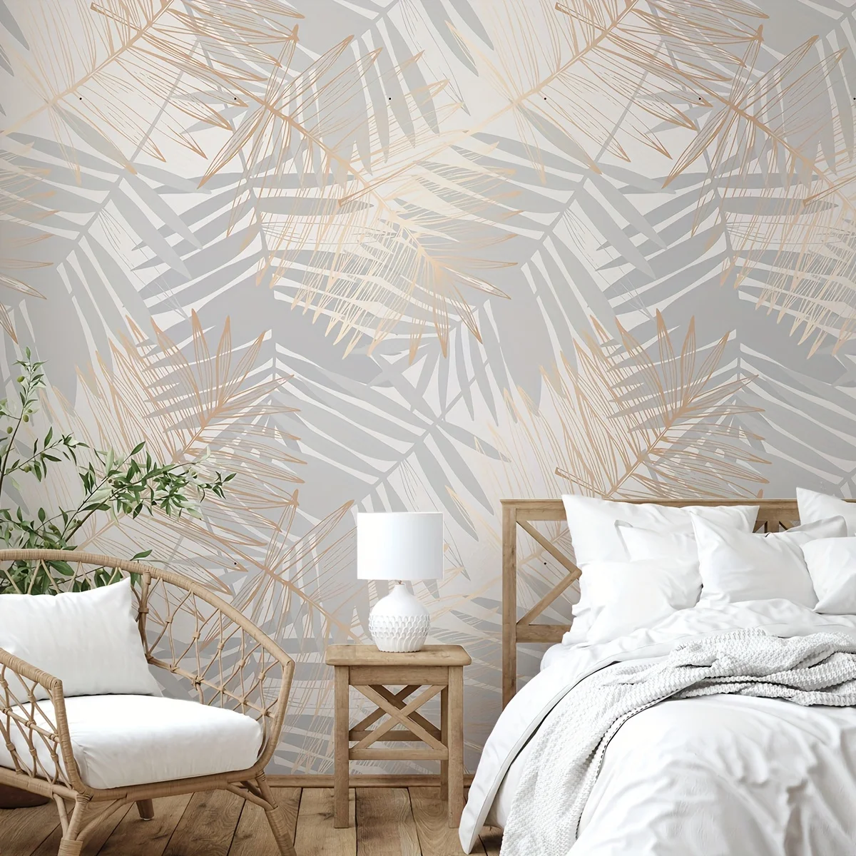 1PC Tropical Needle Leaf Watercolor Pattern Thickened Moisture-proof Wallpaper Self-adhesive Waterproof Home Decoration Wallpape