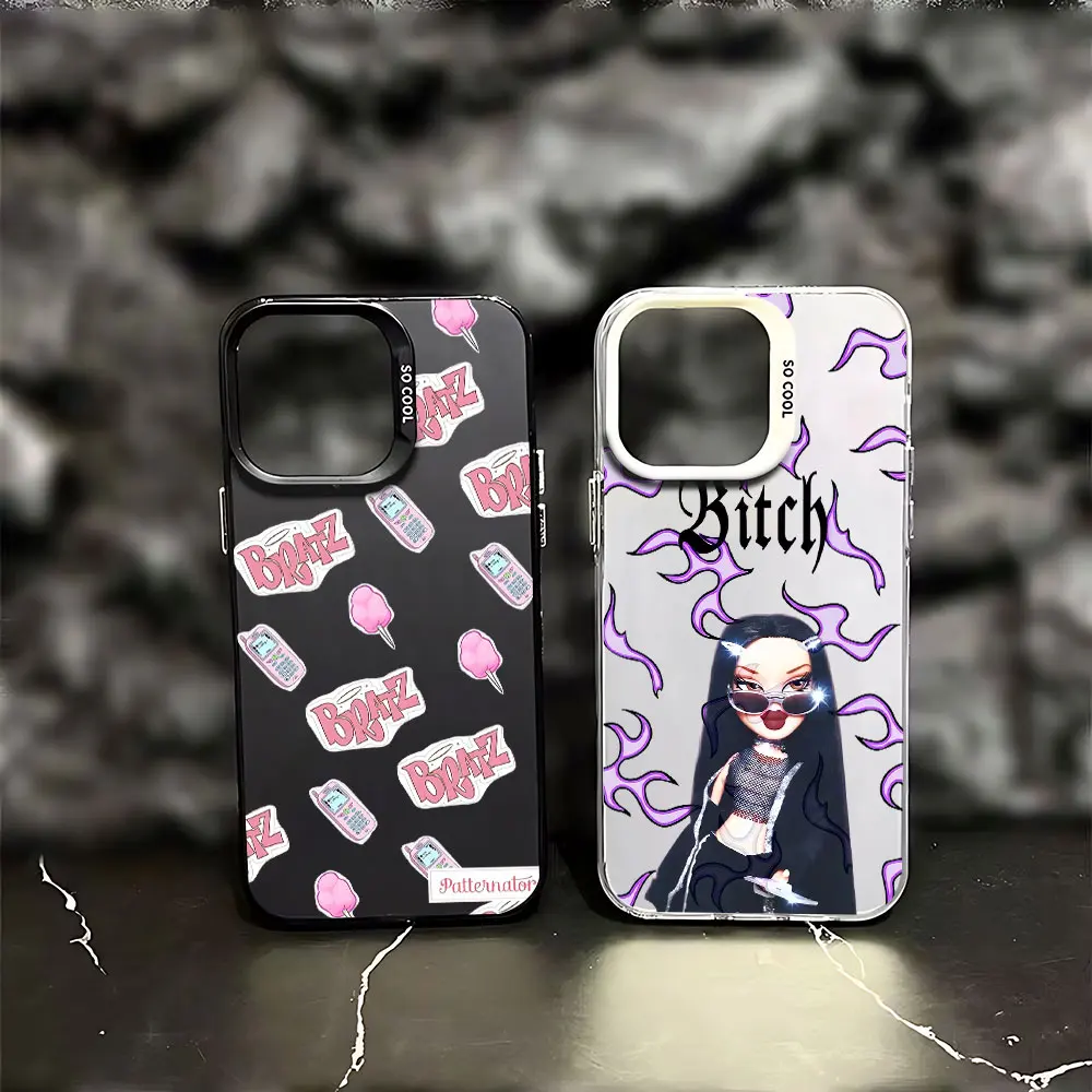 Cute Girl Bratzs Doll Phone Case For iPhone 15 14 13 12 11 Pro Max X XR XSMAX 8 7 Plus Candy Matte Shockproof Back Cover