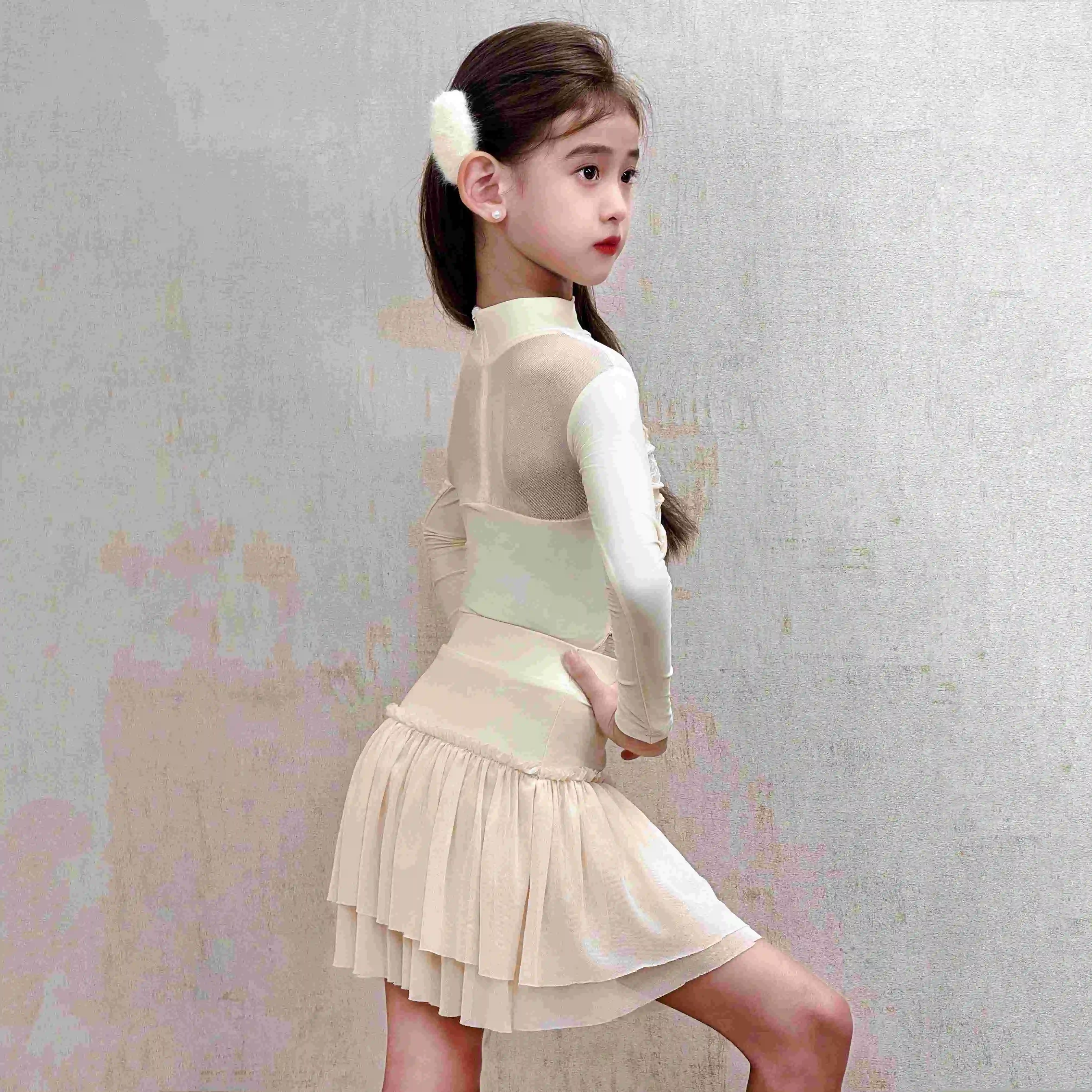 2025 vestido de dança latina chacha rumba roupas de dança malha saia superior trajes desempenho competição roupas palco wear dql11770