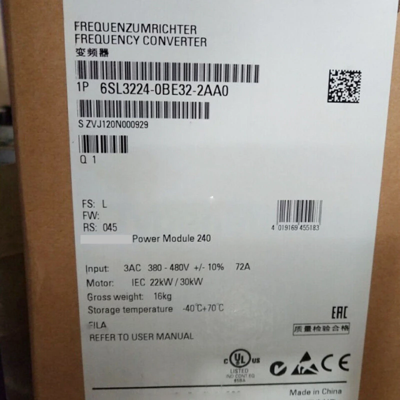 New 6SL3224-0BE32-2AA0 G120 Power Module PM 240 3AC380-480V +10/-10% 47-63HZ 6SL3 224-0BE32-2AA0