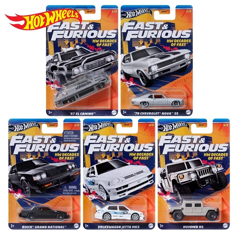 Hot Wheels Fast & Furious Car Diecast 1/64 Toys for Boys HW Decades of Fast EL Camino Chevrolet Nova Buick Volkswagen Hummer