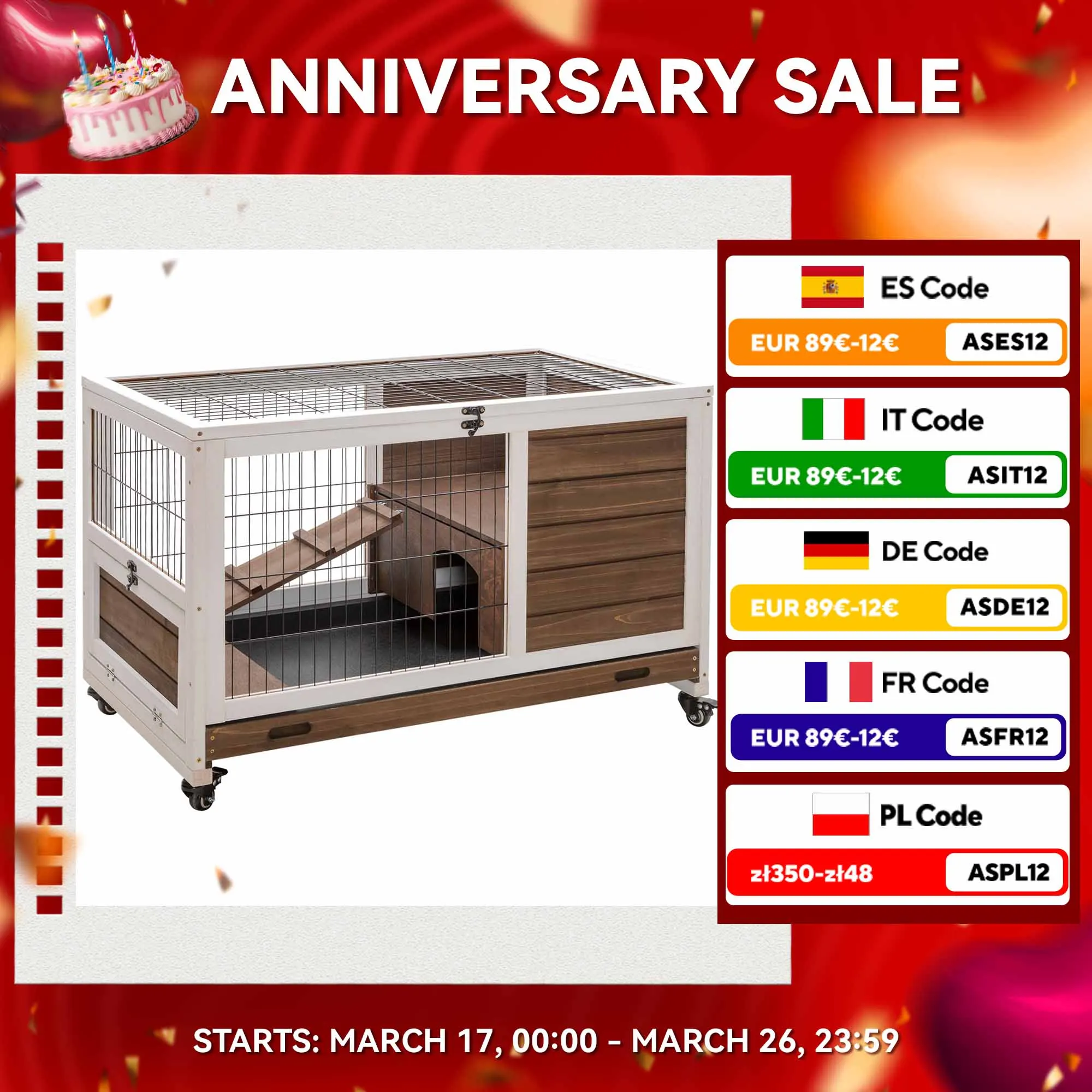 Gabbia per conigli PawHut piccola gabbia per animali domestici con tetto aperto e vassoio rimovibile