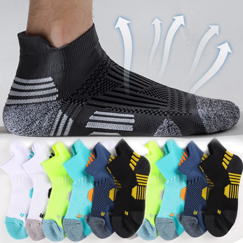 

Men Women Marathon Running Sock Breathable Professional Sports Fitness Thickened Cushioned Short Tube Low Cut Boat Ankle Socks