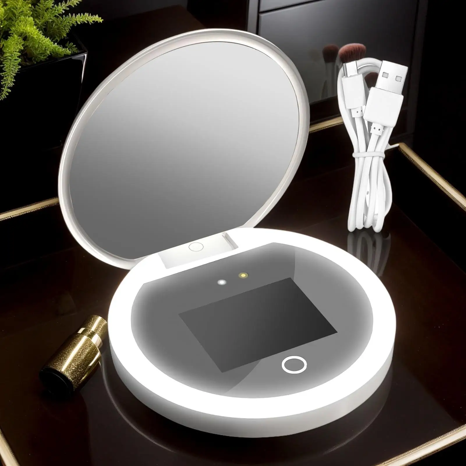 

УФ-зеркало, камера для тестирования солнцезащитного крема с подсветкой, 2-кратное увеличение, карманный размер для путешествий, УФ-умное солнцезащитное зеркало для макияжа