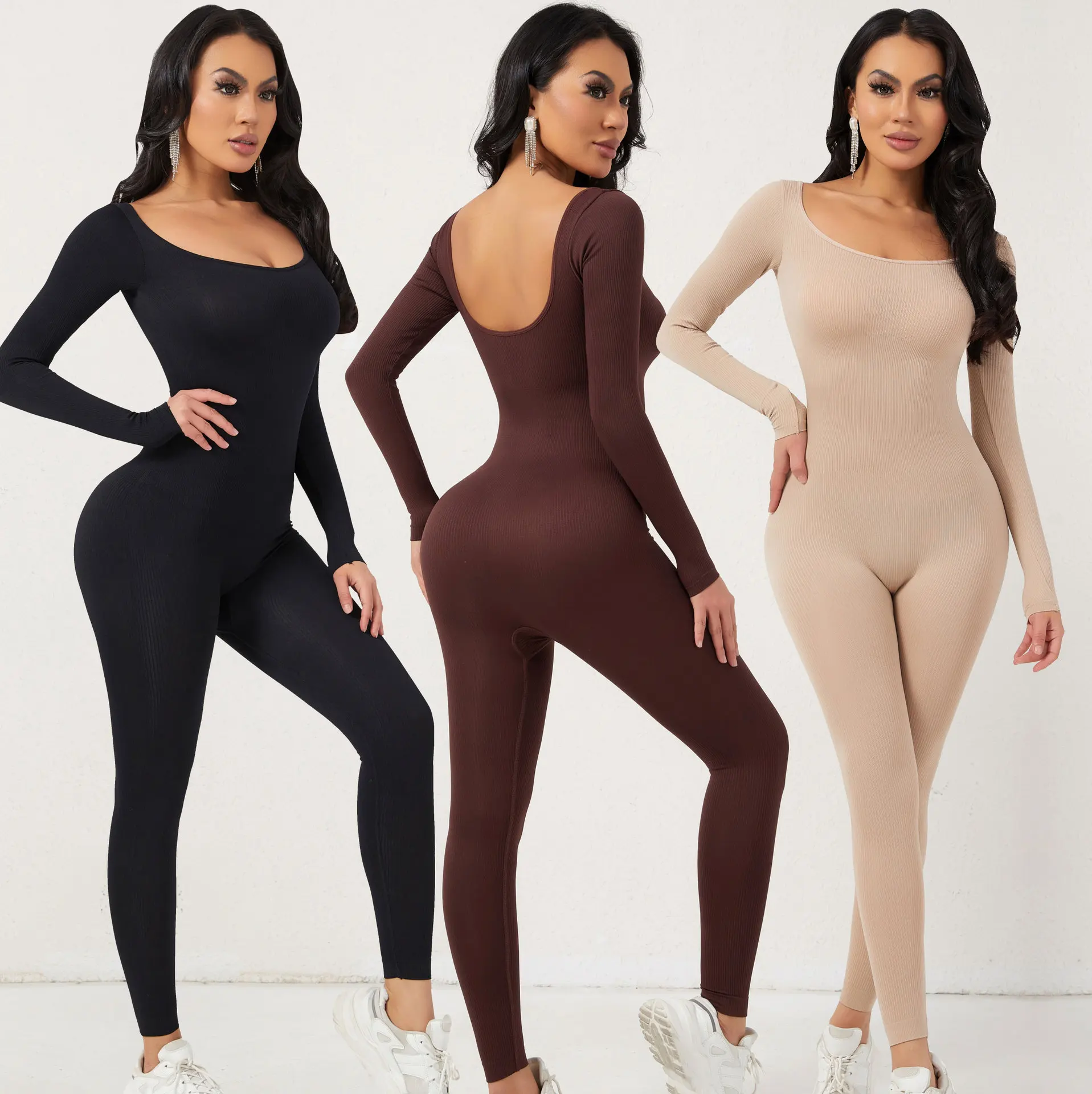 

Faionable Women's One-Piece Jumpsuit with Long Sve Pants Mid-Waist Polyester Spring Season Chinese Production Regular Th...