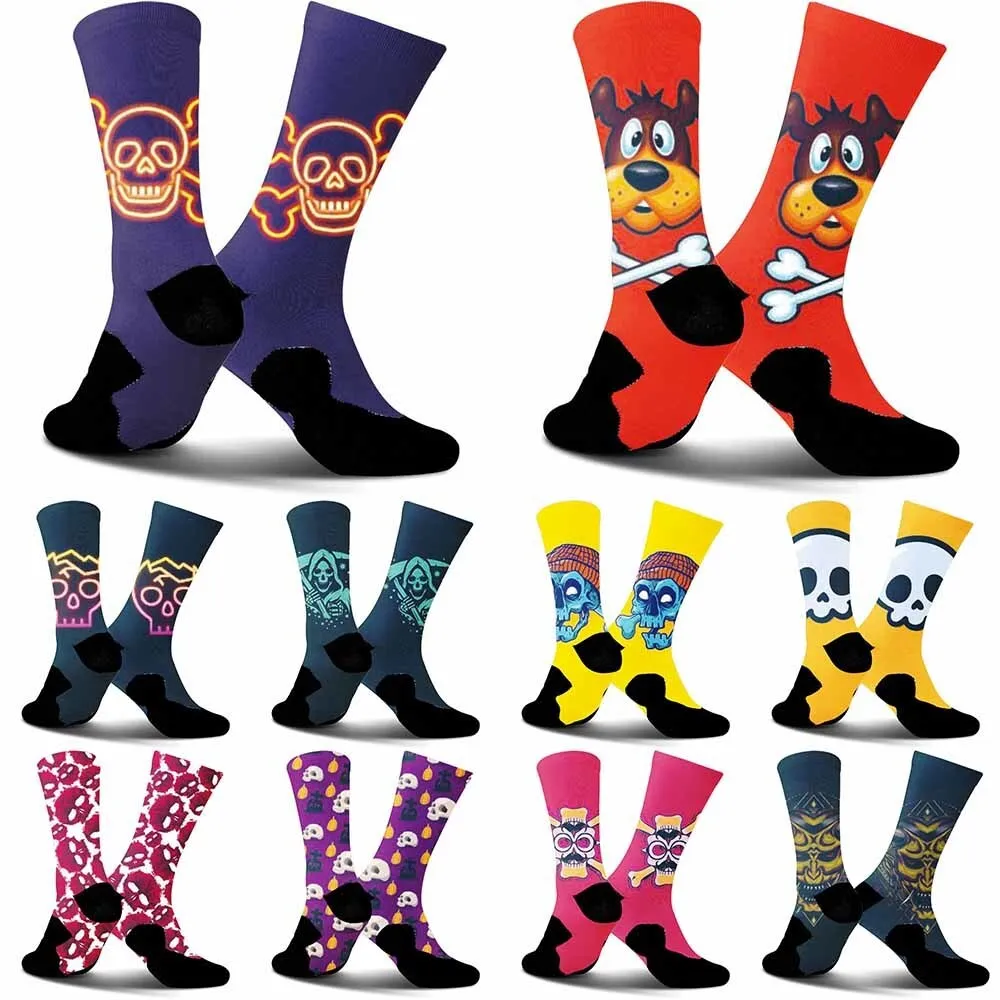 

Trendy blue hooded skeleton pattern sports cycling socks, breathable, sweat absorbing, suitable for outdoor sports enthusiasts