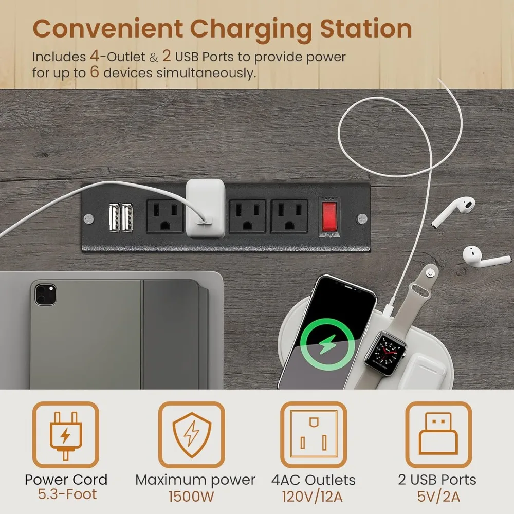 63" Computer Desk, Office Desk with Lockable Drawers for Legal/Letter File, Gaming Desk with LED Lights & Power Outlet