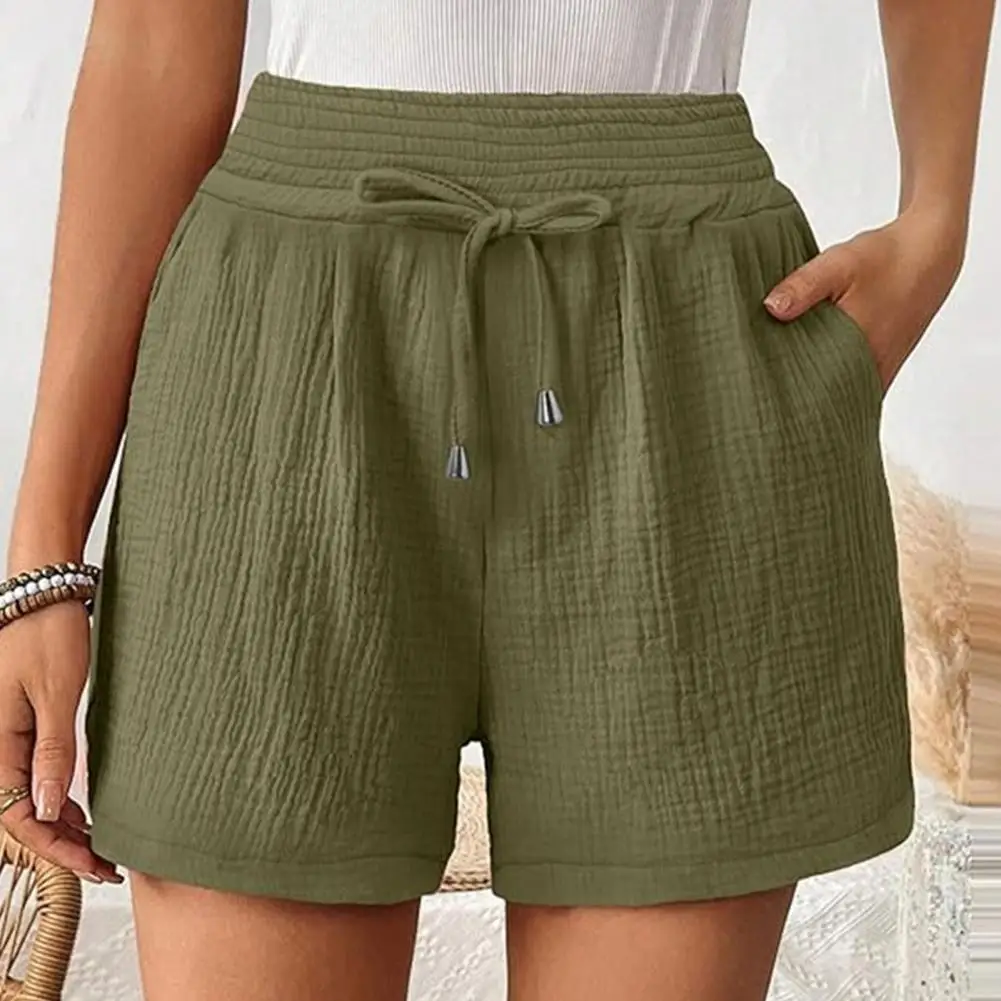 Women Elastic Waist Shorts Women's Drawstring High Waist Shorts with Side Pockets A-line Loose Fit Casual Sport Shorts for Daily