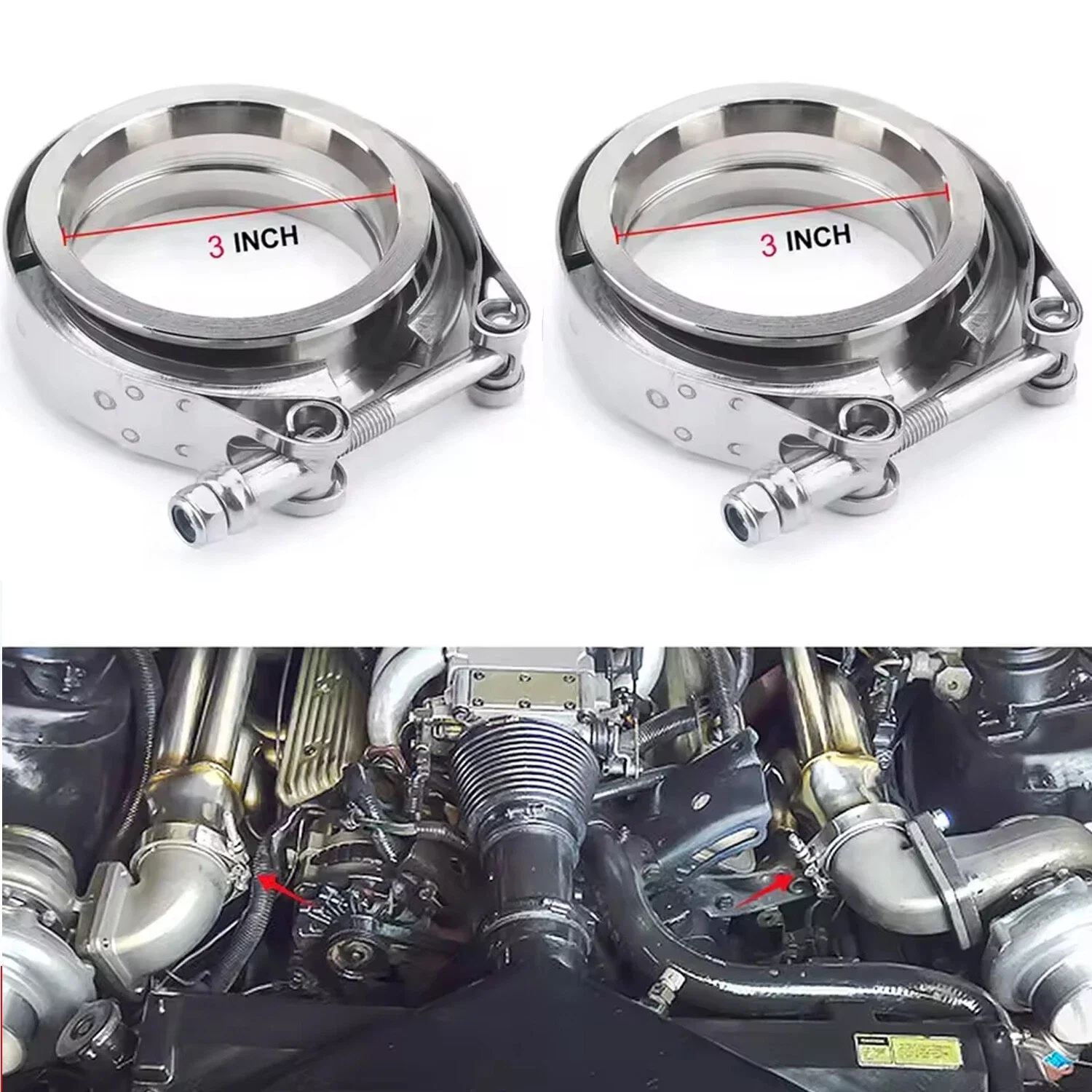 2PCS 3Inches V Band Clamp With Flange Male Female Stainless Steel Exhaust Clamp Turbo Muffler Pipe Kits For Car Accessories