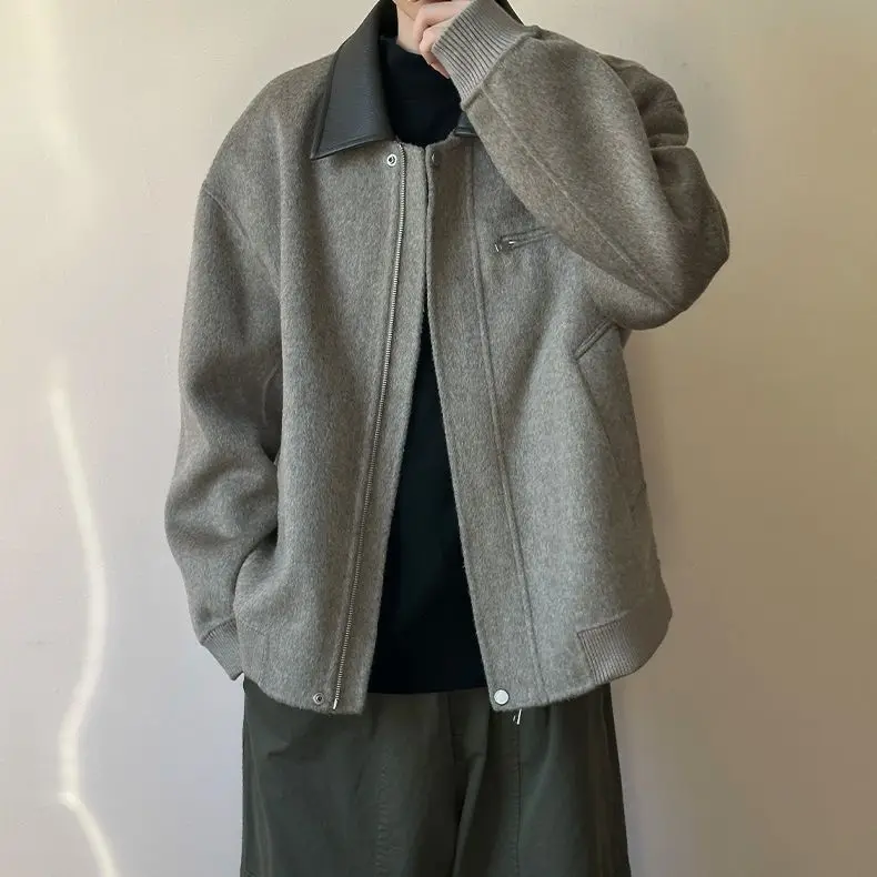 

Мужская элегантная удлиненная куртка из шерстяной смеси с полосатым узором, в городском стиле, для колледжа, стильная, с длинными рукавами, базовая, ретро, простая, средней длины, модная