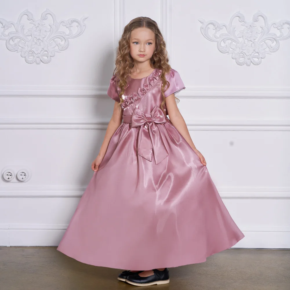 New Childrens Long Skirt with Nail Beads and Butterfly Knots for Girls Childrens Day Piano Show Host Performance Long Skirt