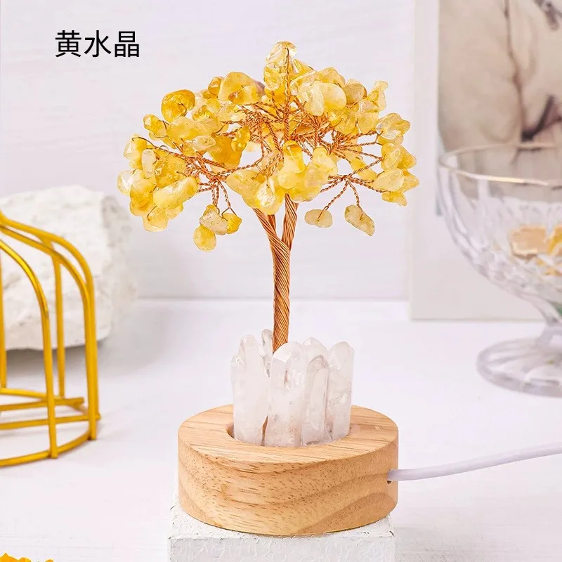 

Natural Crystal Chip Tree Clear Quartz Single Crystal Base USB Port Decorative Bedside Ambiance Nightlight Home Decoration