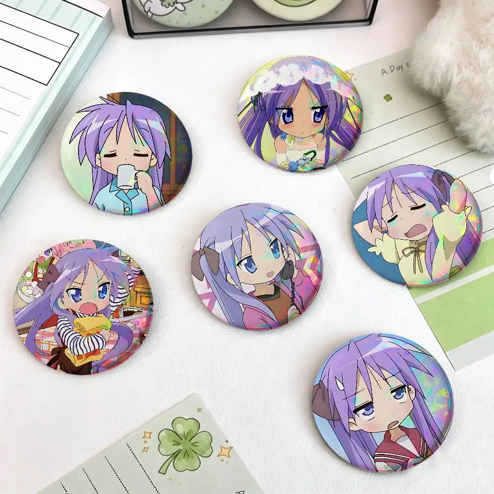 Cartoon Hiiragi Kagami For Badge Custom Laser Hologram Enamel Pin Badge Metal Lapel Brooch For Clothes Bag Accessory Gift