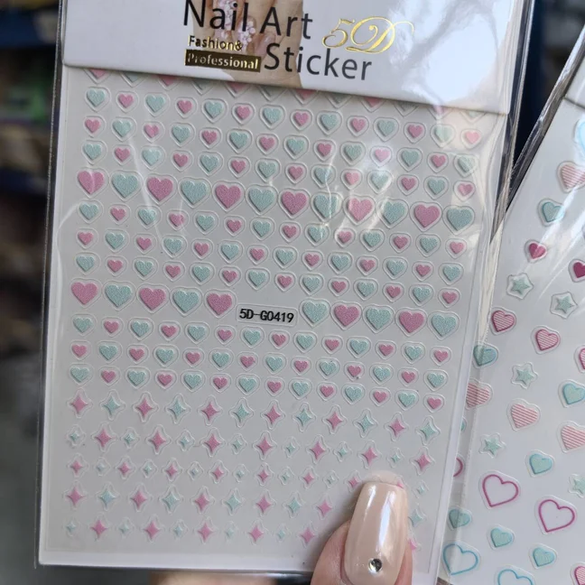 2pcs Pink Blue Little Heart Nail Art Stickers 3D Valentines Cute Love Nail Decals Adhesive Slider Valentine's Nail Art Supplies#