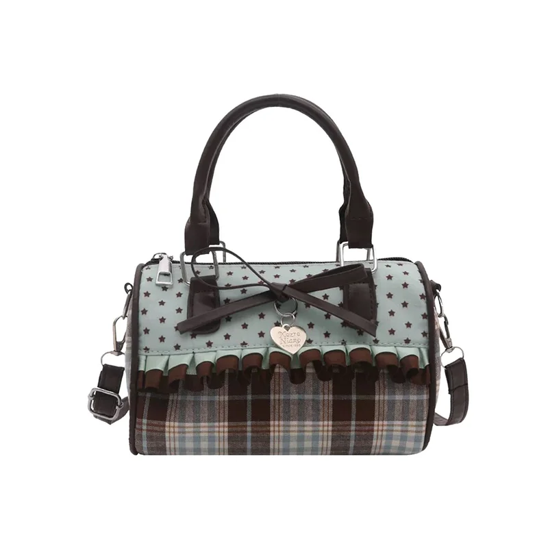 Sweet Korean Campus Girls Cake Handbag Mint Green Brown Romantic Pentagram Cute Checkered Lolita Pu Kawaii Women Shoulder Bag