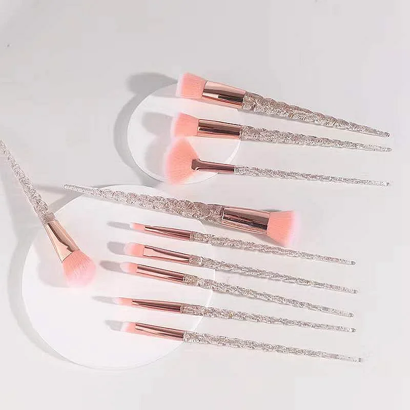 10PCS Glittery Crystal Spiral Handle Makeup Brushes Set Foundation Powder Blush Eyeshadow Concealer Professional Make Up Brush