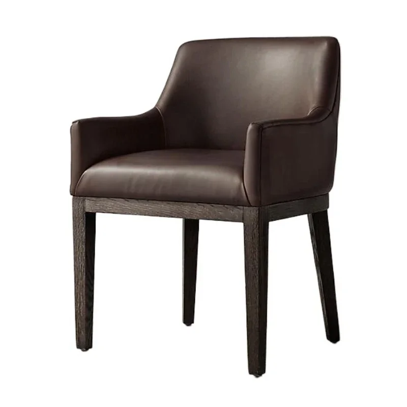 American rural retro furniture Italian light luxury oil wax leather dining chair American RH chair Nordic simple