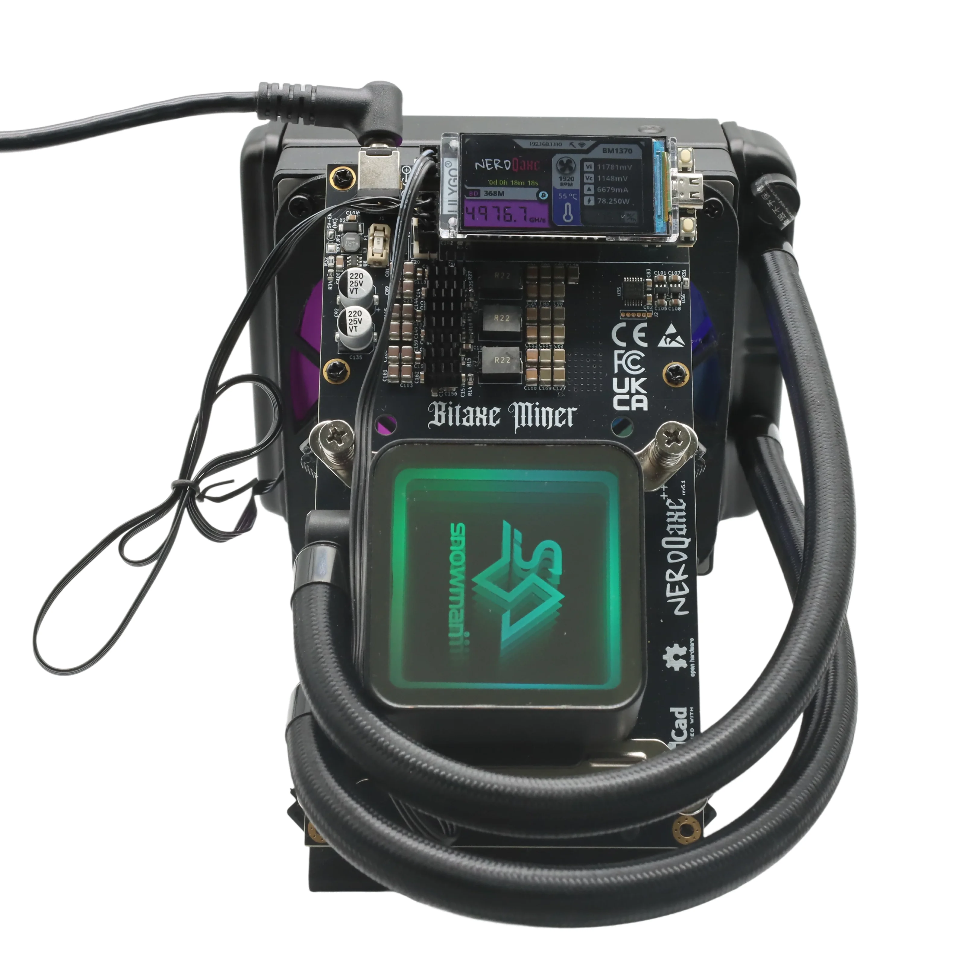 Nowy Bitaxe NerdQaxe++ Hydro 4.8TH/s 60W Wodno-chłodzony Koparka Bitcoin z 4*BM1370 ASIC Chipami 2.4G WiFi Krypto Maszyna do Kopania