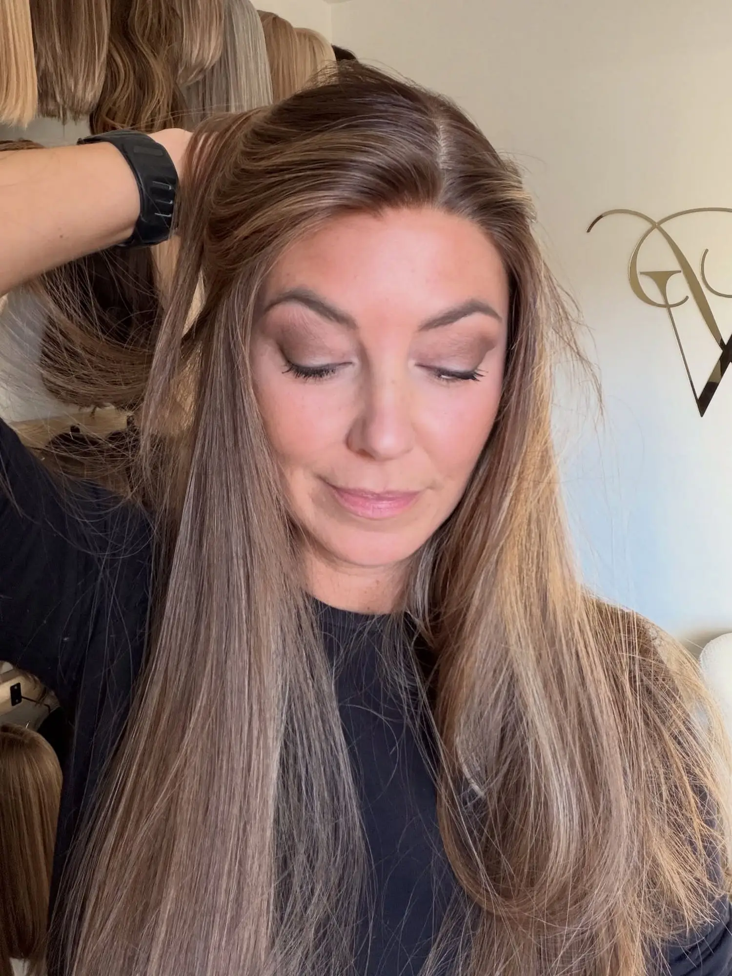 Luxury Free Parting Long Length Natural Straight Glueless Wigs Synthetic Hair 180% Density Brunette Fibre Premium Wig For Women
