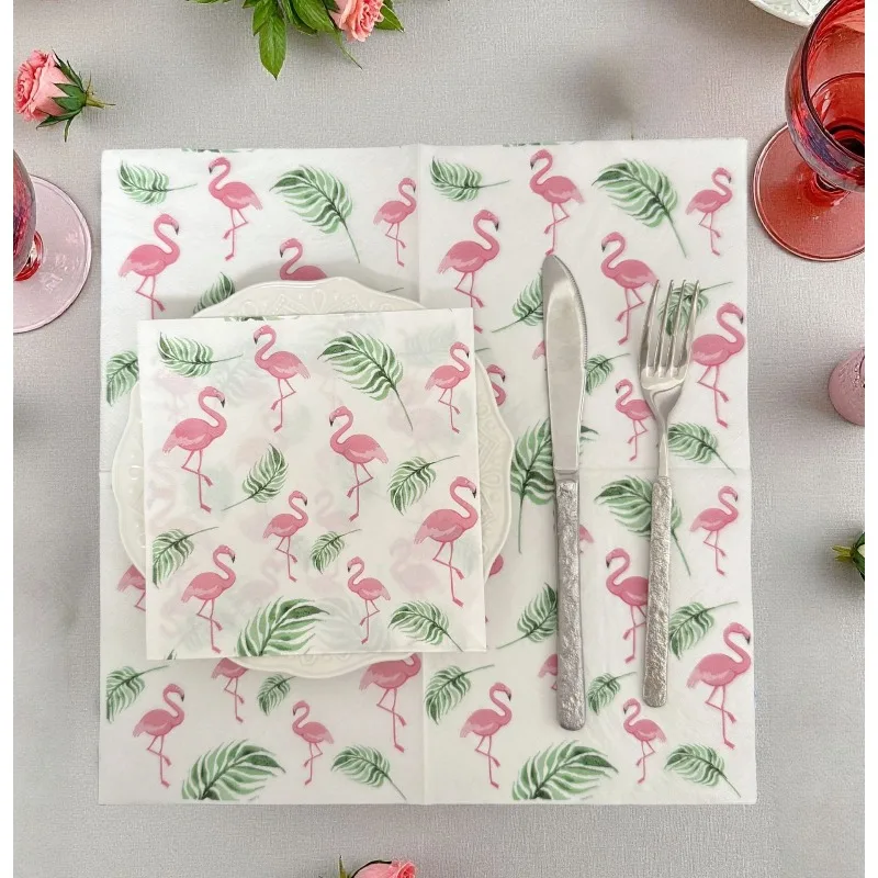 10/20pcs 33cm 2Layer Hawaiian Pink Flamingo Pattern Party Printed Towels Pool Outdoor Party Colorful Towels DIY Decoupage Paper