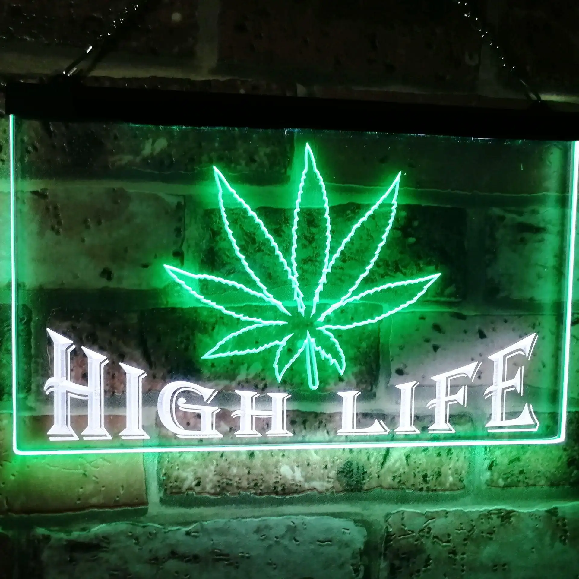 Marijuana Cannabis Hemp High Life Dual Color Led Neon Sign st6-0403