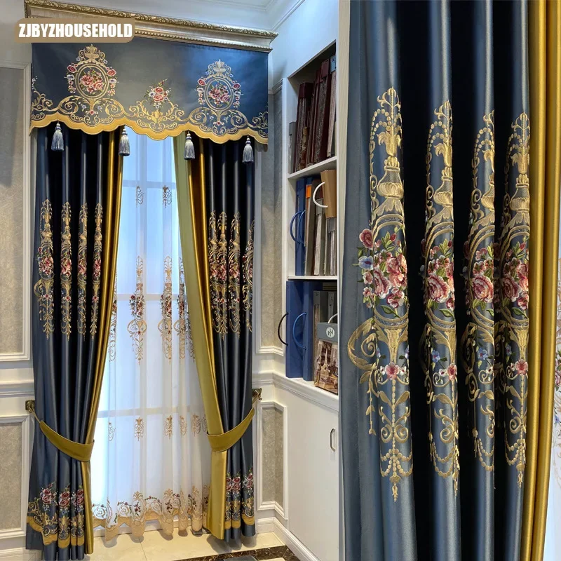 

Curtains for Living Room Bedroom Light Luxury European-style Embroidery High Shading Curtain Customization Window Curtain