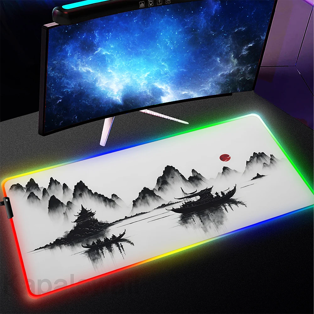 Mountain Serenity Japan Art Mousepad Gaming Mouse Pad Large Rubber Laptop Carpet Gamer Play Mat Keyboard Pads Mause Mats Backlit