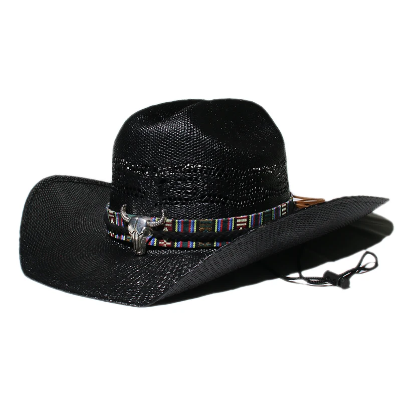 

Retro Cow Head Hollow-out Yellowstone Hard Straw Beach American Western Wide Brim Cowboy & Cowgirl Sun Hat Pinch Front 55-61cm