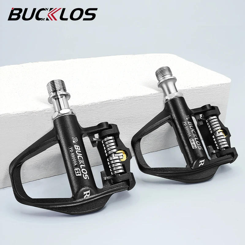 

Алюминиевые педали для шоссейного велосипеда BUCKLOS, 6-градусная самоблокирующаяся педаль для велосипеда с фиксирующей пластиной для SPD-SL Cr-Mo, стальной/титановый шпиндель