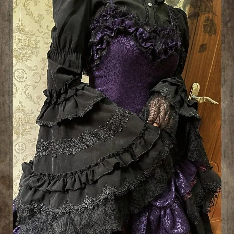 Lolita estilo doce blusa roupas femininas 2025 camisas de mujer manga alargamento gola camisa babados retalhos rendas branco topos