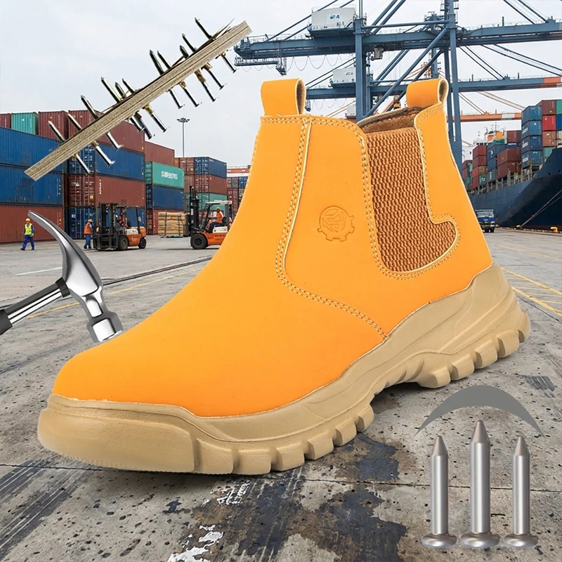 Impact-resistant and puncture-resistant Unisex Steel Cap Kevlar Anti-Puncture EVA Sole Microfiber Upper Easy Slip On Work Boots