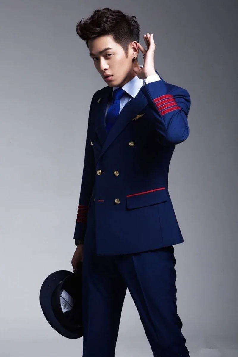 Uniforme da capitano da uomo, tute da volo dell'aeronautica, proprietà, studente della scuola aeronautica, giacca + pantaloni, uniforme da esibizione per riunioni annuali
