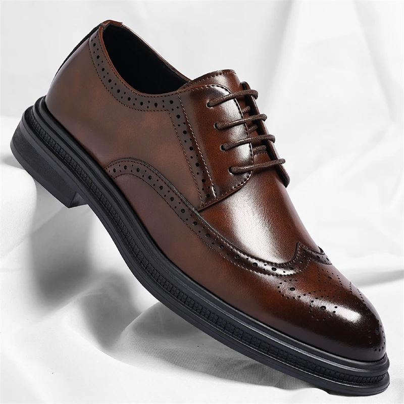 

Men's Brogue Leather Shoes Fashionable Comfortable Business Formal Retro Derby Shoes UK Style Carved Floral Design-sjx26