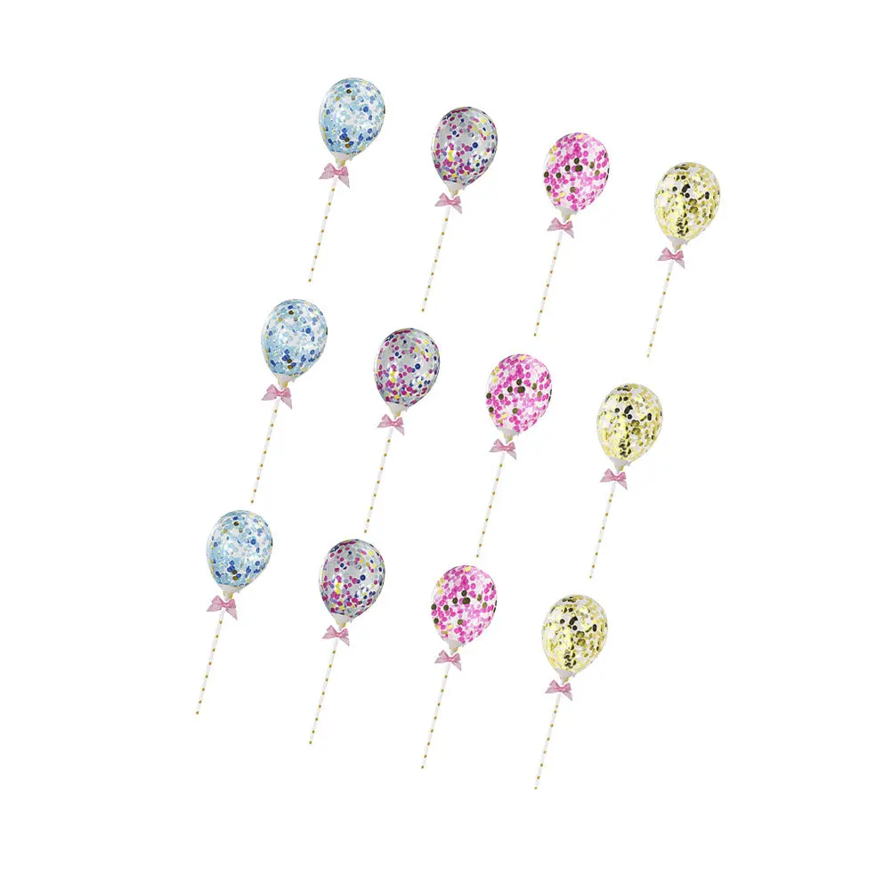 

12 Pcs Confetti Balloons Happy Birthday Cake Decoration Topper Hat Picks
