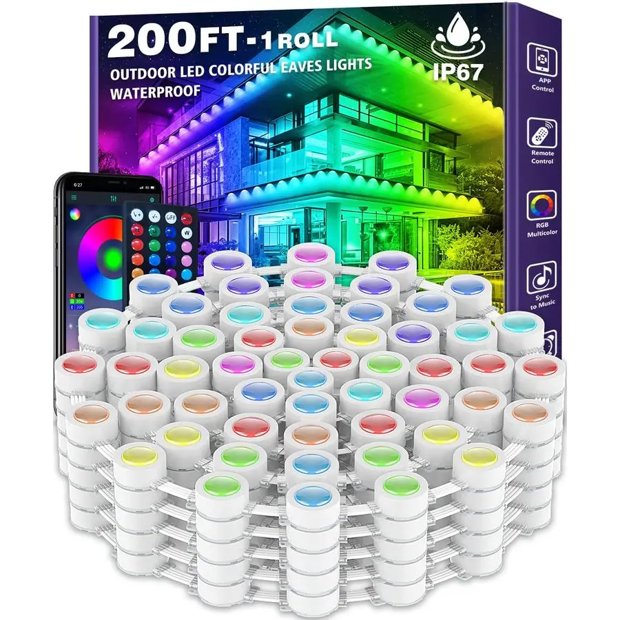أضواء RGB خارجية دائمة بطول 200 قدم، أضواء LED ذكية مقاومة للماء مع جهاز تحكم عن بعد للتطبيق، لعيد الميلاد وجميع ديكور العطلات #1