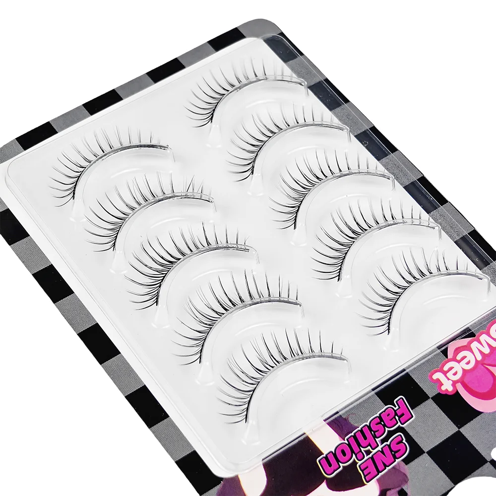 5 paia ciglia finte ciglia finte striscia giornaliera croce nera fascia sottile 7-10mm fumetto manga ciglia arricciate naturali forma cosplay L