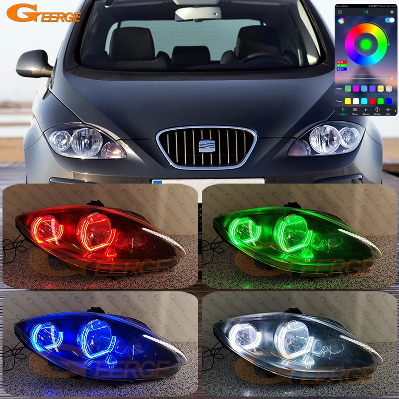 

For SEAT Leon Altea Toledo RF Remote Bluetooth-compatible APP Multi Color Crystal DTM M4 Style RGB LED Angel Eyes Kit Halo Rings