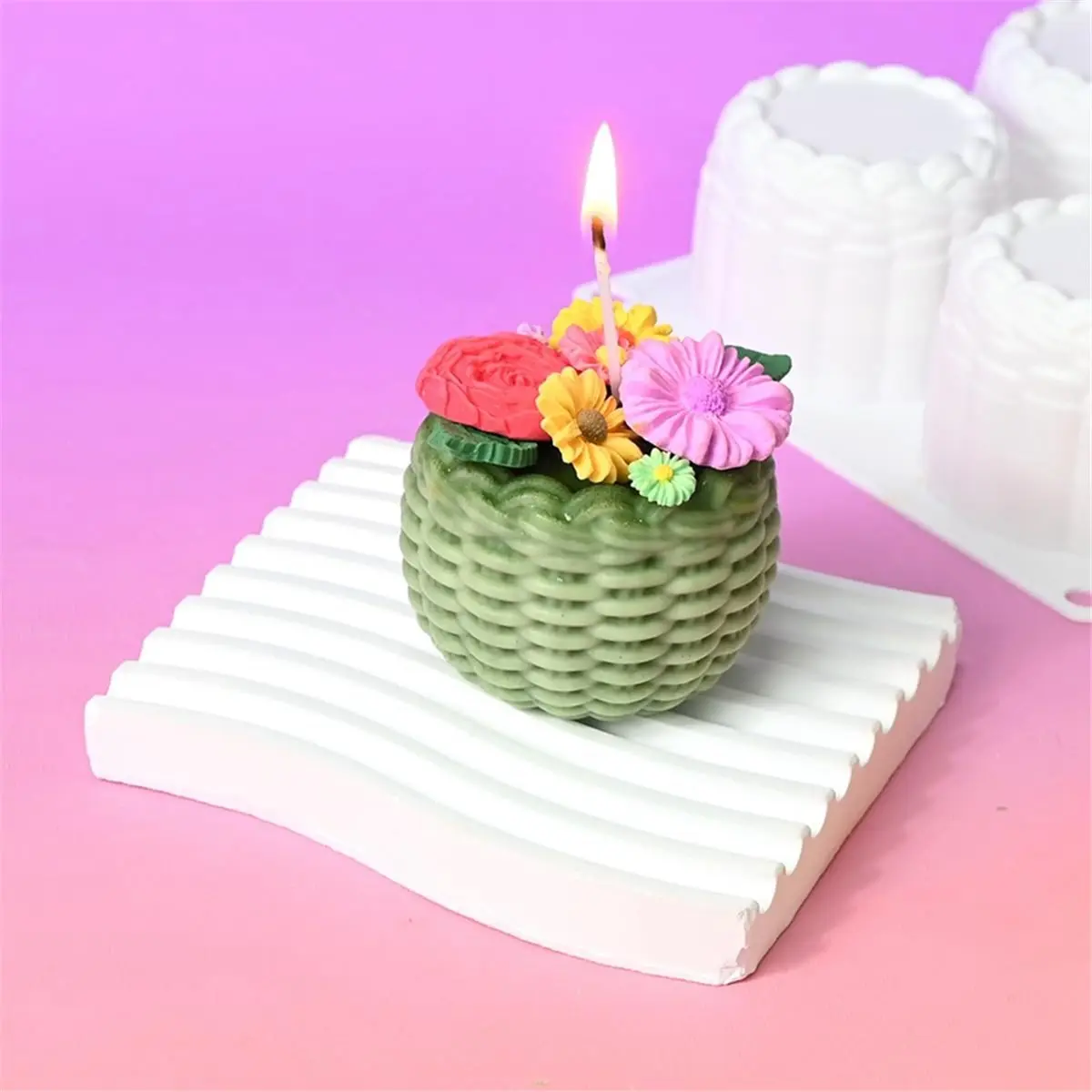 Flower Basket Silicone Mold, 3D 6-Cavity Mousse Cake Decorating Tools, Resin Candle Soap Making Mould for DIY Baking