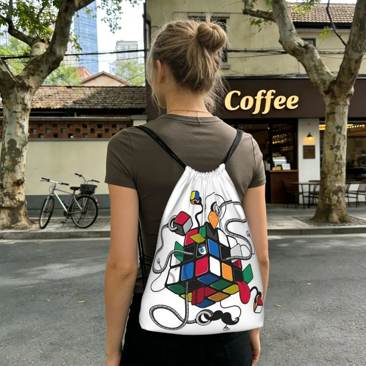Rubix Rubiks Rubics Backpacks Multi-function Drawstring Bundle Pocket Storage Bag Book Bags for Man Woman School